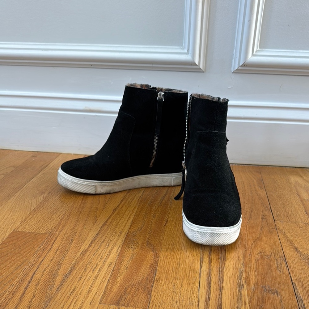 Black Suede Wedge Ankle Boots